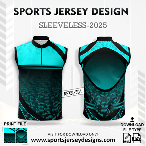 NEXSL-301 Blue And Black Sleeveless Sublimation Jersey Design for Monsoon Cricket
