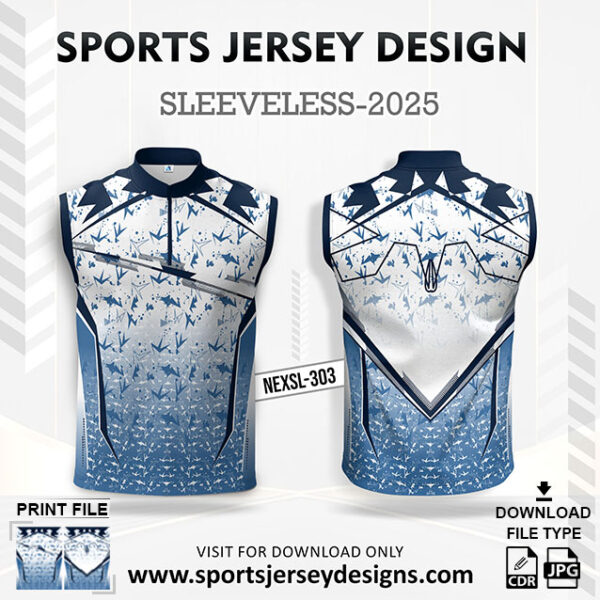 NEXSL-303 Blue Sleeveless Sublimation Jersey Design for Monsoon Cricket
