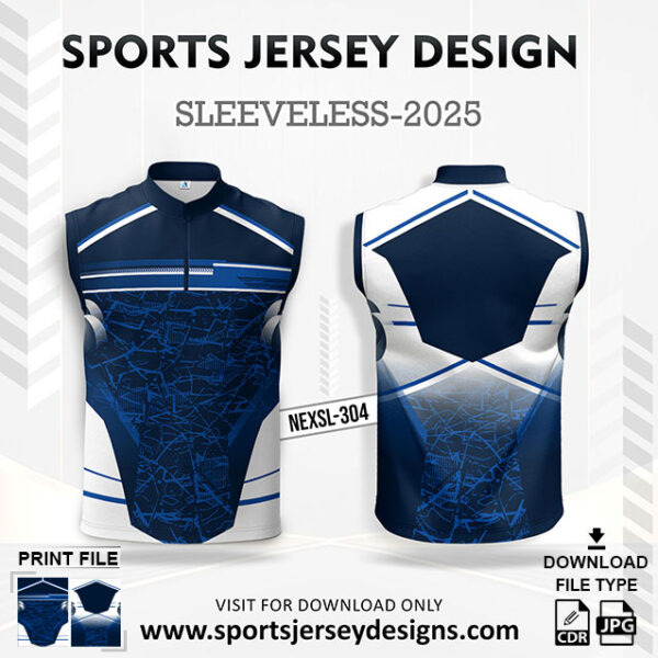 NEXSL-304 Navy Blue Sleeveless Sublimation Jersey Design for Monsoon Cricket