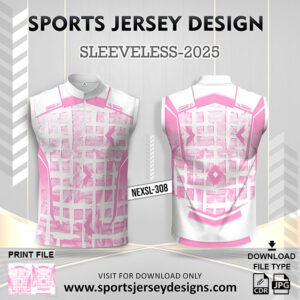NEXSL-308 Baby Pink And White Sleeveless Sublimation Jersey Design for Monsoon Cricket