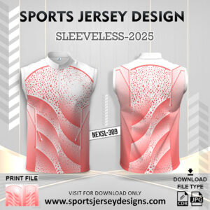 NEXSL-309 Coral Red And White Sleeveless Sublimation Jersey Design for Monsoon Cricket