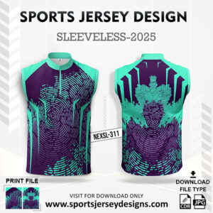 NEXSL-311 Deep Purple And Bright Cyan Sleeveless Sublimation Jersey Design for Monsoon Cricket