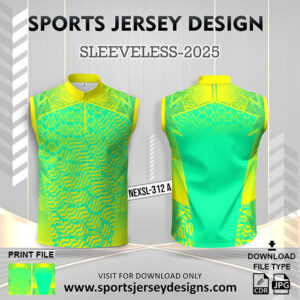 NEXSL-312 Green And Yellow Sleeveless Sublimation Jersey Design for Monsoon Cricket