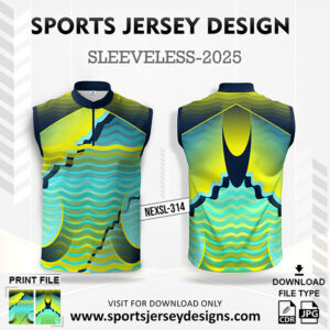NEXSL-314 Yellow And Light Blue Sleeveless Sublimation Jersey Design for Monsoon Cricket