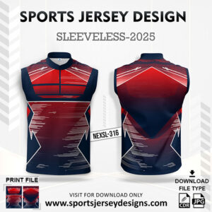 NEXSL-316 Red And Navy Blue Sleeveless Sublimation Jersey Design for Monsoon Cricket