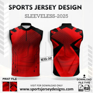 NEXSL-342 Red And Black Sleeveless Sublimation Jersey Design for Monsoon Cricket