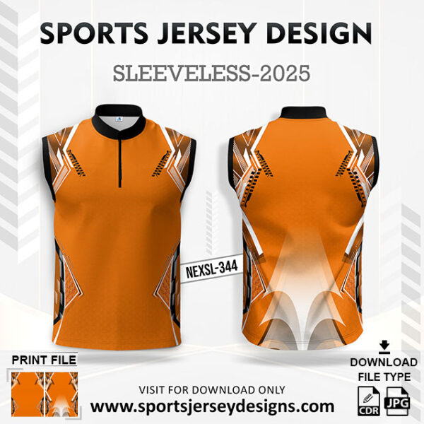 NEXSL-344 Orange Sleeveless Sublimation Jersey Design for Monsoon Cricket