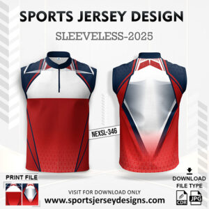 NEXSL-346 Red And White Sleeveless Sublimation Jersey Design for Monsoon Cricket