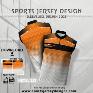 NEXSL-352 Orange And White Sleeveless Sublimation Jersey Design for Monsoon Cricket