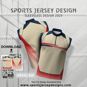NEXSL-360 Cream And Red Sleeveless Sublimation Jersey Design for Monsoon Cricket