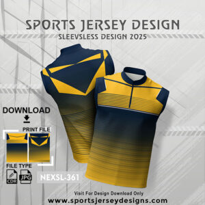 NEXSL-361 Gold Yellow And Navy Blue Sleeveless Sublimation Jersey Design for Monsoon Cricket