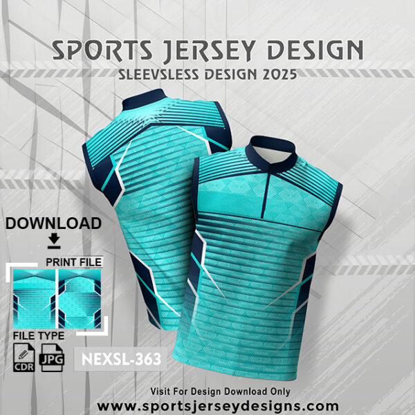 NEXSL-363 Firozi And Navy Blue Sleeveless Sublimation Jersey Design for Monsoon Cricket