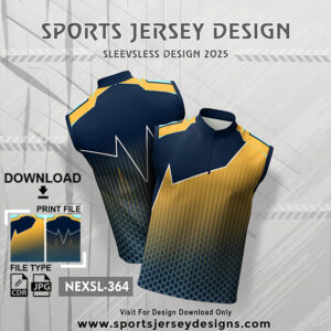 NEXSL-364 Gold Yellow And Navy Blue Sleeveless Sublimation Jersey Design for Monsoon Cricket
