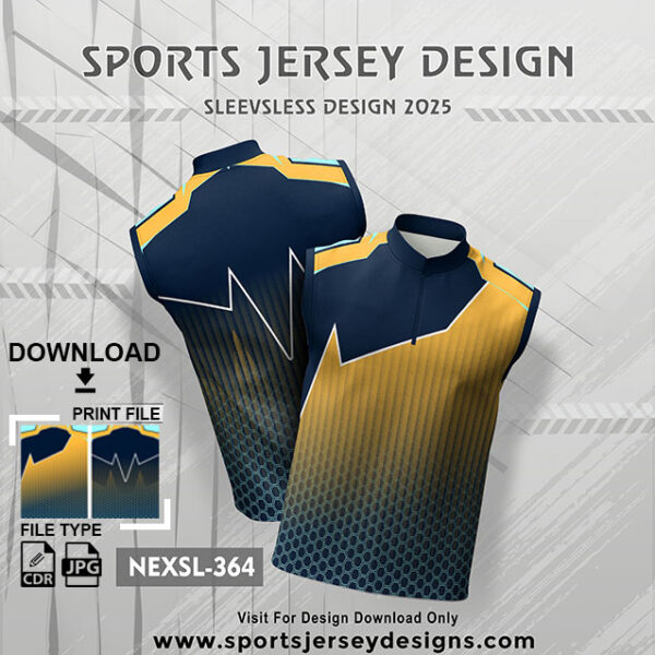 NEXSL-364 Gold Yellow And Navy Blue Sleeveless Sublimation Jersey Design for Monsoon Cricket