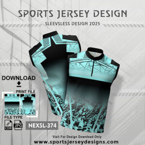 NEXSL-374 Light Blue And Black Sleeveless Sublimation Jersey Design for Monsoon Cricket