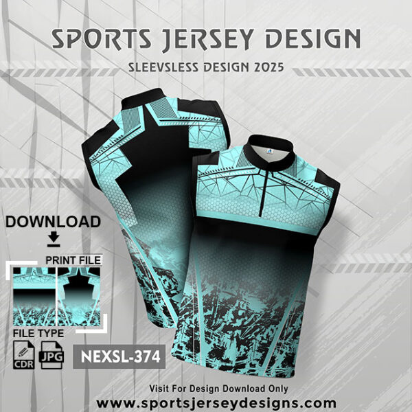 NEXSL-374 Light Blue And Black Sleeveless Sublimation Jersey Design for Monsoon Cricket