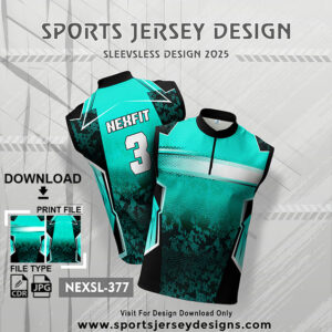 NEXSL-377 Sea Green And Black Sleeveless Sublimation Jersey Design for Monsoon Cricket