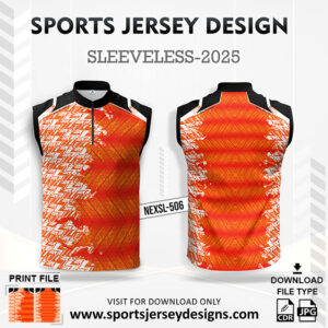 NEXSL 506 Orange And White Sleeveless Sublimation Jersey Design for Monsoon Cricket