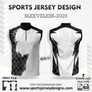 NEXSL 511 White And Black Sleeveless Sublimation Jersey Design for Monsoon Cricket