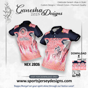 NEXG 2806 Ganesha Festival Design for Sublimation Print: Peach And Navy Blue