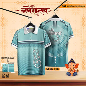 1009 Ganesha Festival Design for Sublimation Print: Aqua Blue And White