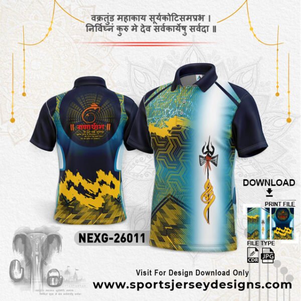 NEXG- 260011 Ganesha Festival Design for Sublimation Print: Gold Yellow And Navy Blue