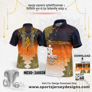 NEXG-260028 Ganesha Festival Design for Sublimation Print: Navy Blue And Orange
