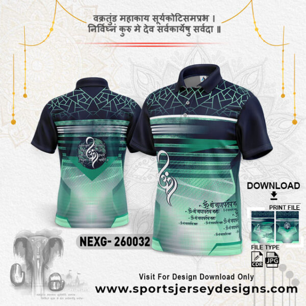 NEXG-260032 Ganesha Festival Design for Sublimation Print: Navy Blue And Green