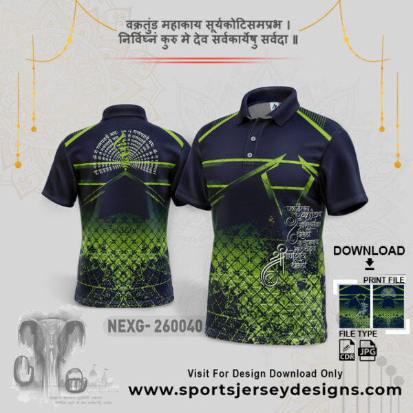 NEXG-260040 Ganesha Festival Design for Sublimation Print: Navy Blue And Green