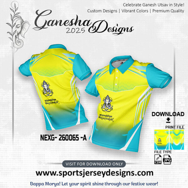 NEXG- 260065  Ganesha Festival Design for Sublimation Print: Lemon Yellow And Firozi