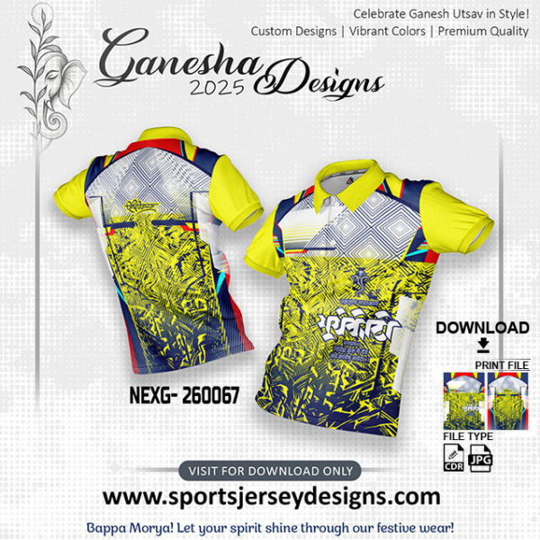 NEXG- 260067  Ganesha Festival Design for Sublimation Print: Lemon Yellow And Aqua Blue