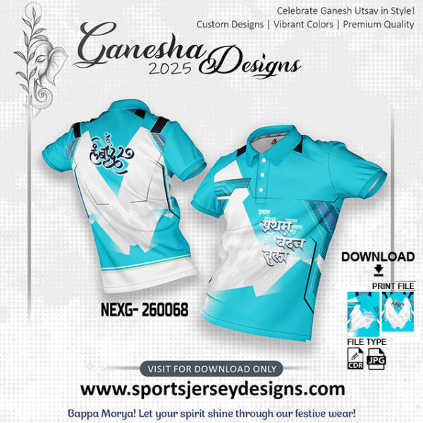 NEXG- 260068  Ganesha Festival Design for Sublimation Print: Firozi And White