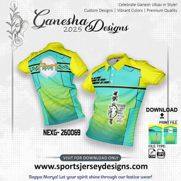 NEXG- 260069  Ganesha Festival Design for Sublimation Print: Firozi And Lemon Yellow