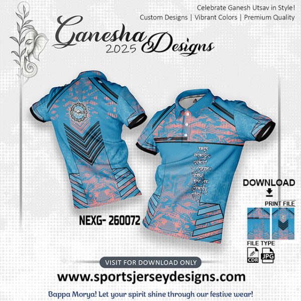 NEXG- 260072  Ganesha Festival Design for Sublimation Print: India Blue And Peach