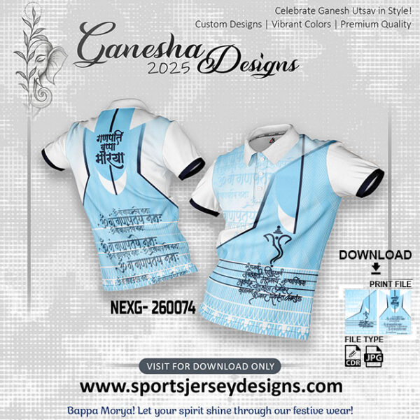 NEXG- 260074  Ganesha Festival Design for Sublimation Print: Sky Blue And White
