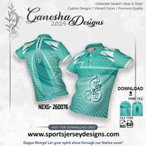 NEXG- 260076 Ganesha Festival Design for Sublimation Print: Sea Green And White