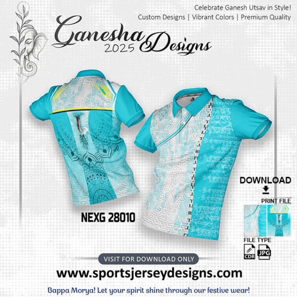 NEXG 28010 Ganesha Festival Design for Sublimation Print: Firozi And White
