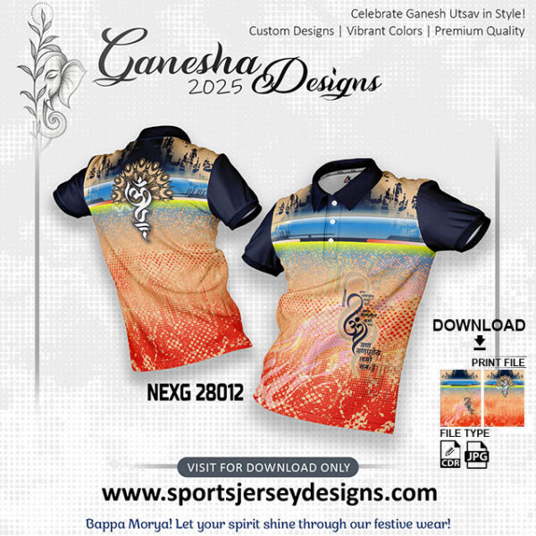 NEXG 28012 Ganesha Festival Design for Sublimation Print: Orange And Navy Blue