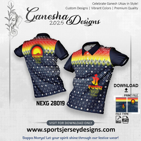 NEXG 28019 Ganesha Festival Design for Sublimation Print: Orange And Navy Blue