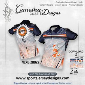 NEXG 28022 Ganesha Festival Design for Sublimation Print: Orange And Navy Blue