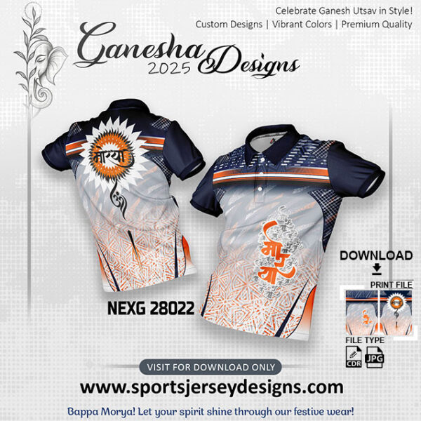 NEXG 28022 Ganesha Festival Design for Sublimation Print: Orange And Navy Blue