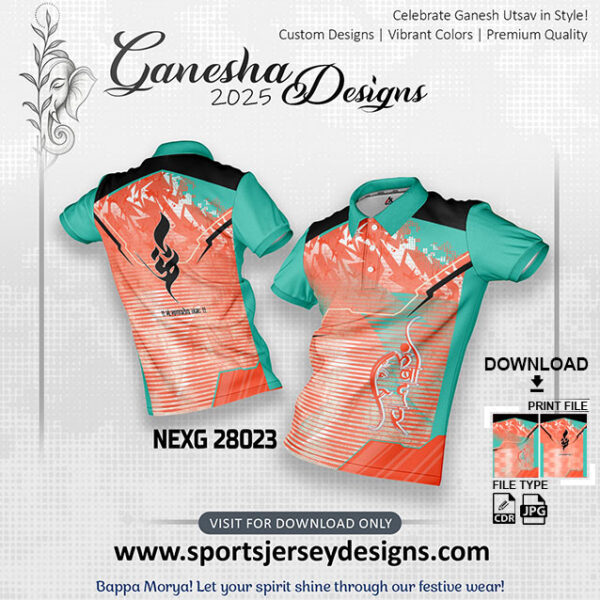 NEXG 28023 Ganesha Festival Design for Sublimation Print: Bright Orange And Sea Green