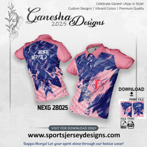 NEXG 28025 Ganesha Festival Design for Sublimation Print: Royal Blue And Baby Pink