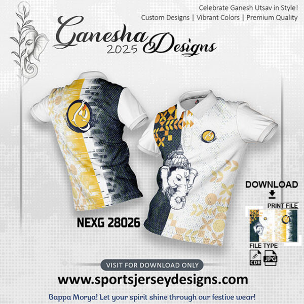 NEXG 28026 Ganesha Festival Design for Sublimation Print: Navy Blue And White