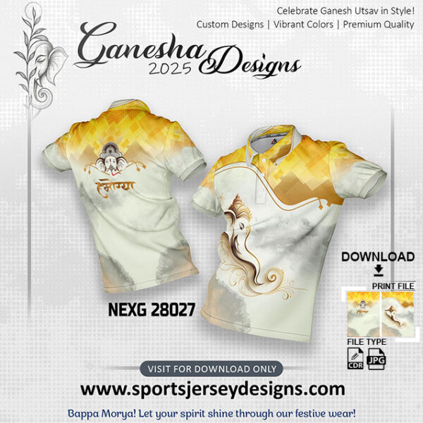 NEXG 28027 Ganesha Festival Design for Sublimation Print: Gold Yellow And Off White
