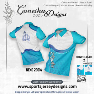 NEXG 29014 Ganesha Festival Design for Sublimation Print: Firozi And White