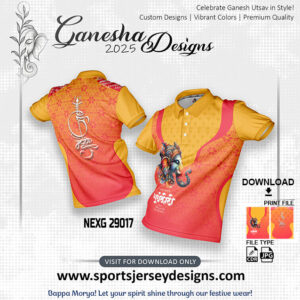 NEXG 29017 Ganesha Festival Design for Sublimation Print: Orange And Gold Yellow