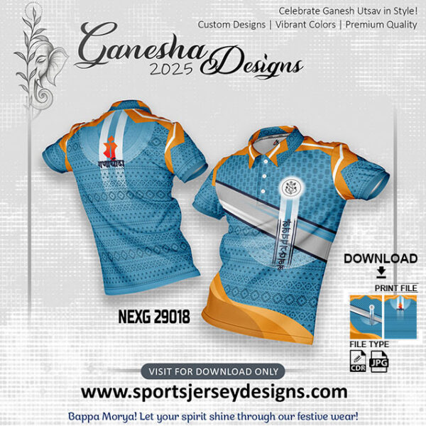 NEXG 29018 Ganesha Festival Design for Sublimation Print: Blue And Gold Yellow