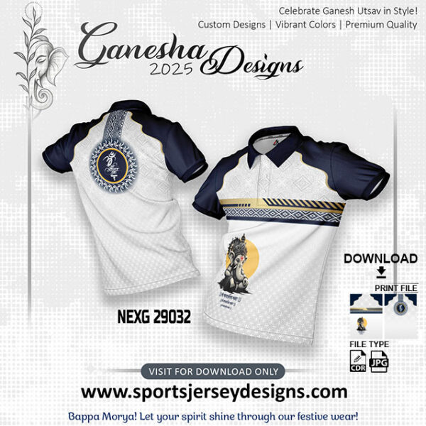 NEXG 29031 Ganesha Festival Design for Sublimation Print: Navy Blue And White