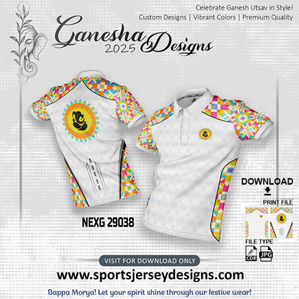 NEXG 29038 Ganesha Festival Design for Sublimation Print: White and Abstract Colors